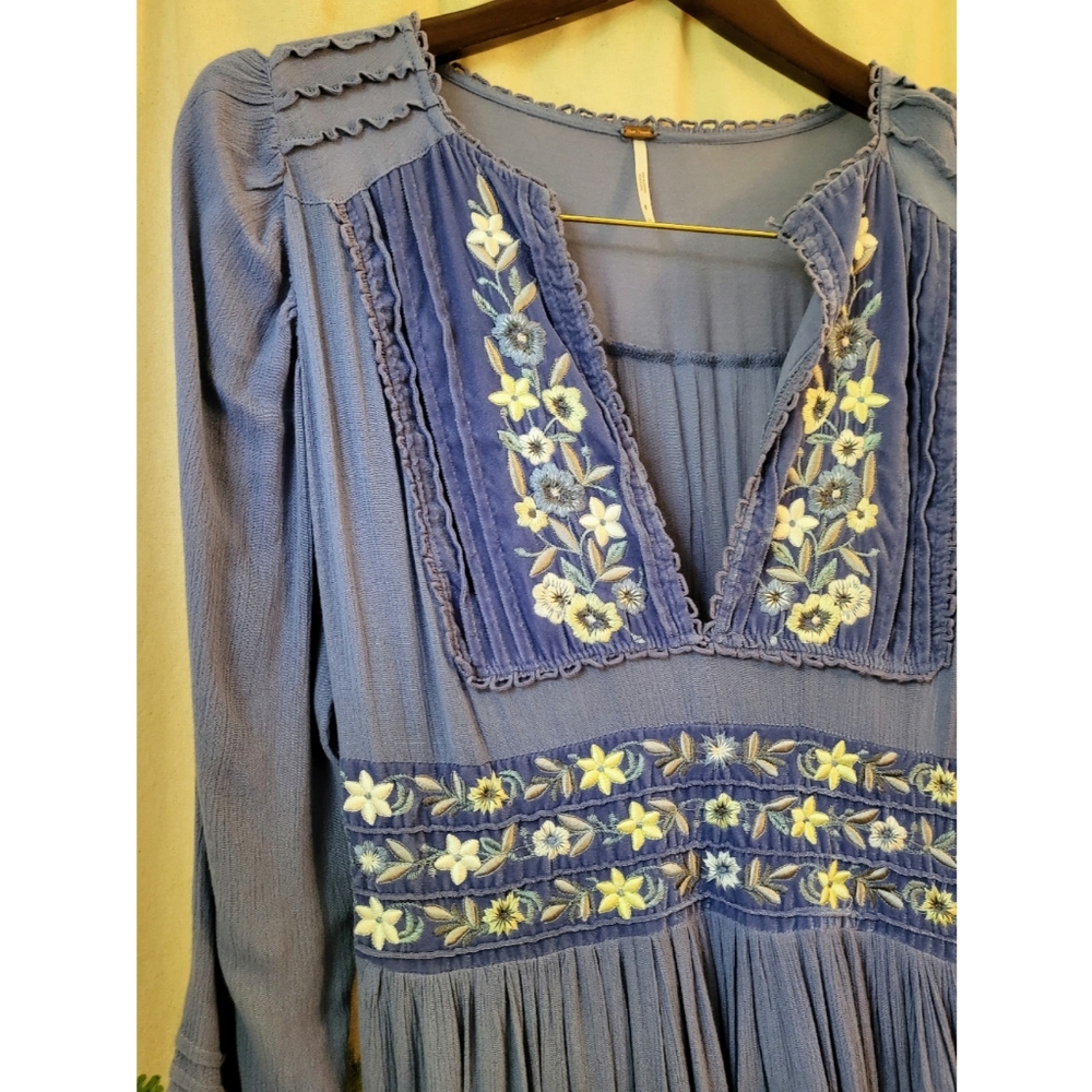 Free People Blue Embroidered Midi Dress - Picture 4 of 7